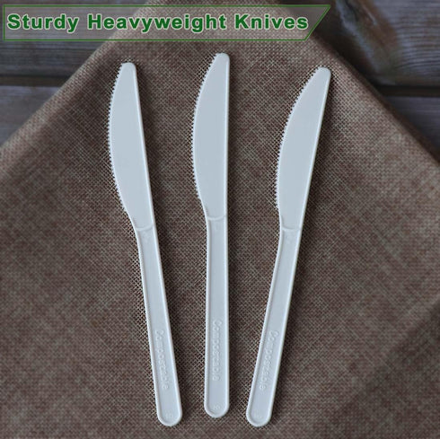 Compostable Knives,100 Count 7" Heavyweight Disposable Biobased Cutlery Knife by GreenWorks