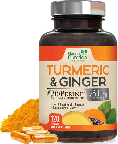 Turmeric Curcumin with BioPerine & Ginger 2600mg - Natural Joint & Heart Support, 120 Capsules