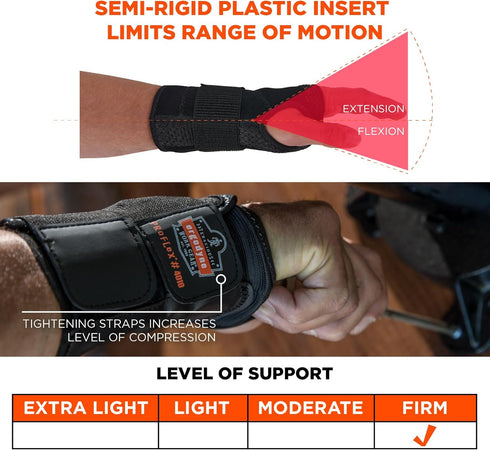Ergodyne ProFlex 4010 Double-Strap Left Wrist Support, Small, Black