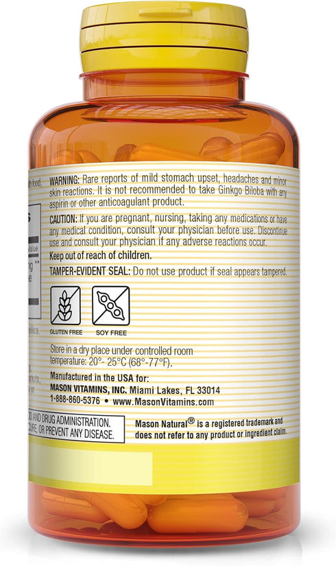MASON NATURAL Ginkgo Biloba - 60 Capsules for Mental Alertness and Brain Function Support