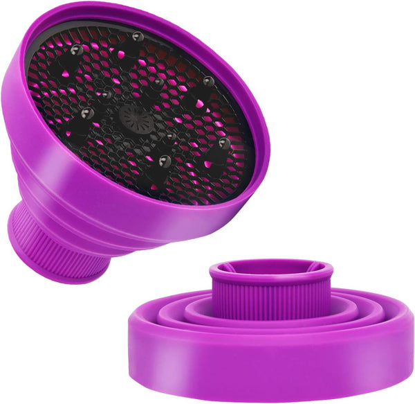Universal Collapsible Hair Dryer Diffuser Attachment, Lightweight Portable Travel Tool for Most Blow Dryers - Purple