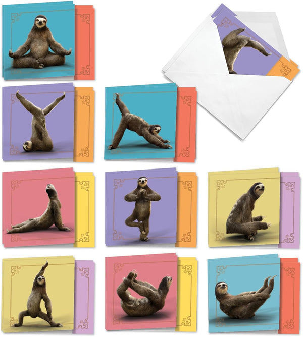 The Best Card Company - 20 Blank Yoga Animal Cards, All Occasion Kids Set (4 x 5.12 Inch, 10 Designs)