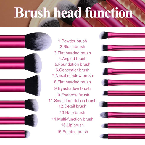 BS-MALL Makeup Brushes - 16 Pcs Purple Short Handle Travel Set with 1 Triangle Puff (HotPink)