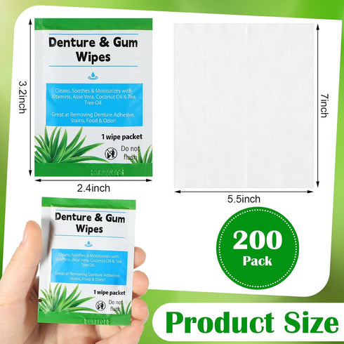 200 Pcs Denture Cleaning Wipes Refreshes Gums Deep Cleaning Wipes for Remove Denture Adhesive, Food Debris, Stains and Odor