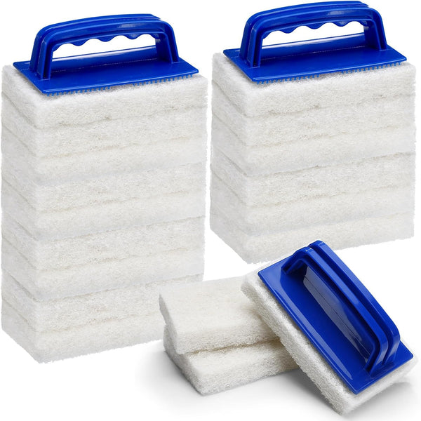 18 Pcs Handled Bath Scrubber Set, 15 Bathroom Scouring Pads, 3 Bathtub Scrubbers with Handle for Cleaning
