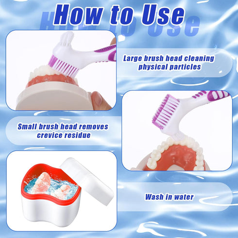 Patelai 2 Denture Cases with Cleaner Brushes, Travel Retainer Case, Dentures Container, Braces Pacifier Storage