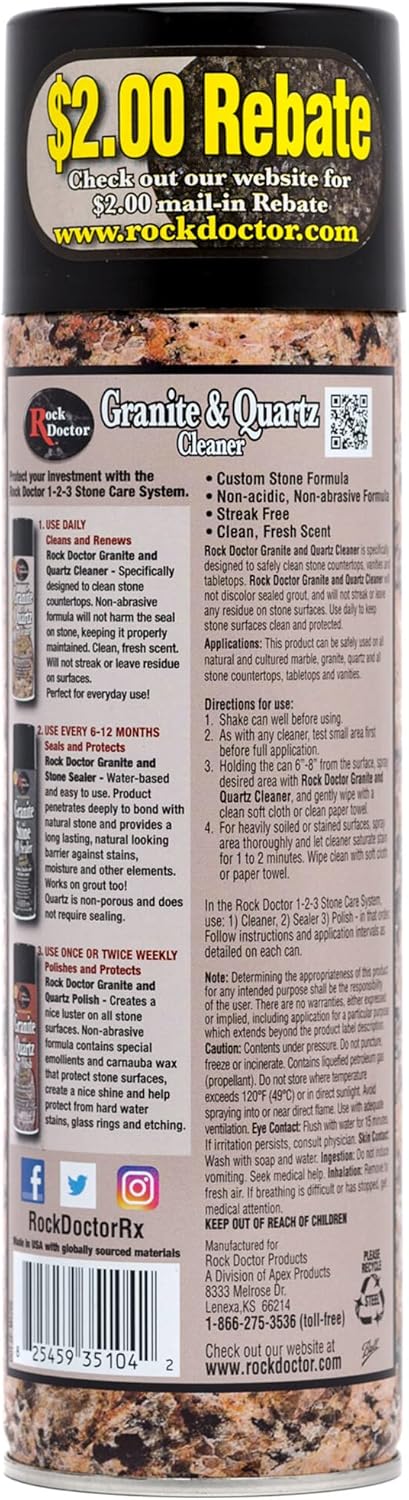 Rock Doctor Granite Cleaner - Cleans& Renews Surfaces - (18 oz) Surface Cleaner Spray, Granite/Marble Countertop Cleaner, Cleaning Spray for Vanity, Table Top, Kitchen Counters, Stone Surfaces