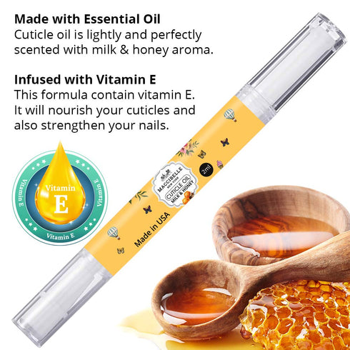 Maccibelle 2ml Pure Cuticle & Nail Oil Pen, Heals Dry Cracked Cuticles (Milk & Honey + Lavender)