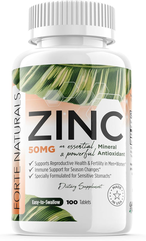 Zinc Supplements (100 Tablets) - Vegan 50mg Daily Supplement for Sensitive Stomachs, Non-GMO