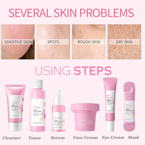 Cherry Blossom Skincare Sets, Skincare Gifts for Teenage Girls, Facial Kit, Pamper Sets for Women, Skin Care Sets &