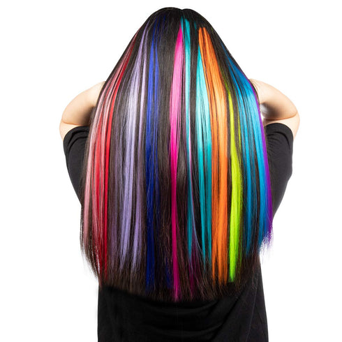 YaFex 12 Pcs 22 Inch Clip in Hair Extensions, Rainbow Colored Party Highlights Long Straight Synthetic Hairpieces for