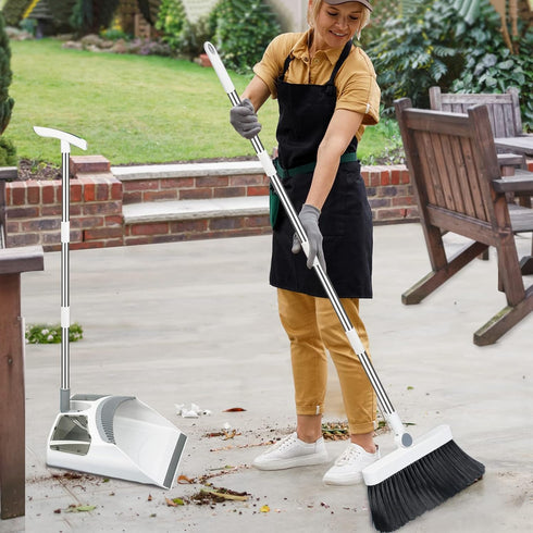 Broom with Dustpan Combo Set, 54" Long Handle Broom and Dustpan for Home, Lightweight, 180° Rotating Broom