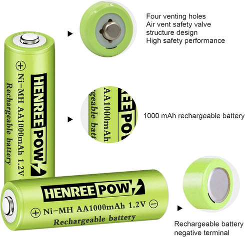 Henreepow Rechargeable AA Batteries, 12 Pack 1000mAh Pre-Charged for Outdoor Solar Lights, String Lights