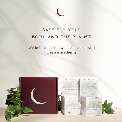 Red Moon (Pack 10) Ultra Thin Hemp Pads of Sanitary Pads for Women, Menstrual Pads- White
