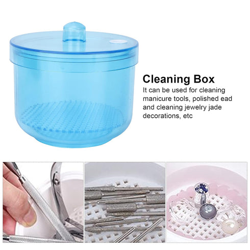 Portable Nail Art Cleaning Box, Nail Sterilizer Box for Manicure Tools, Cleaning Container for Accessories (Blue)