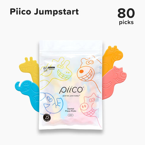 Piico Unflavored Kids Floss - No Fluoride Dual Line Dental Floss Picks, Fun Oral Care in Colorful Design - 80 Count Zoo