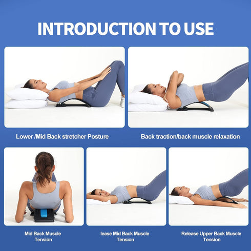 Magic Back Support Stretching Device, Back Massager for Bed & Chair, Multi-Level Lumbar Support, Black/Blue
