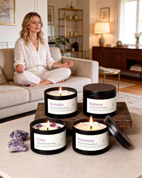 Set 4 Pack 26 oz 200 AOOVOO Crystal Soothing Candles for Women - Soy Wax Candle for Home Scented, Hour Long Lasting
