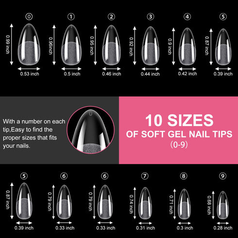MEKK Medium Almond Nail Tips, 240PCS Full Cover Half Matte Soft Gel Nail Tips for Home DIY & Salon Use