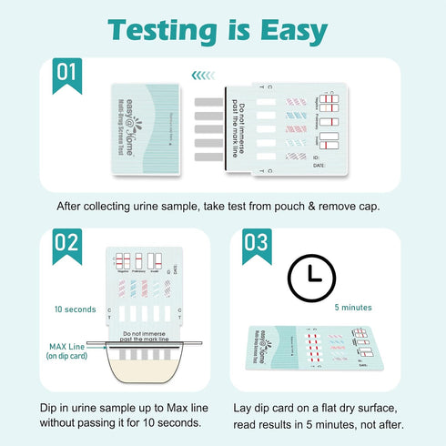 Easy@Home Multi-Drug Screen Test - 5 Pack Urine Drug Tests Kit, Testing BZO/COC/THC/MET/MOR/OXY/BAR/BUP/MTD/TCA,