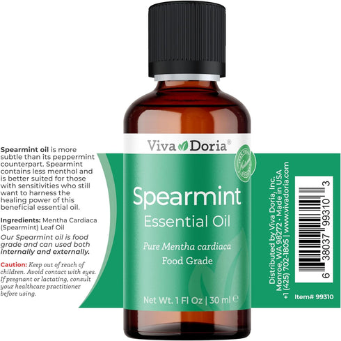 Viva Doria Spearmint Essential Oil, 100% Pure, Natural, Undiluted for Aromatherapy | Food Grade, 30 mL (1 Fluid Ounce)