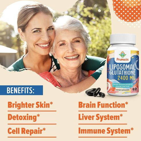 2400MG Liposomal Glutathione Supplement with Vitamin C, Reduced L-Glutathione, 60 Softgels for Immune System