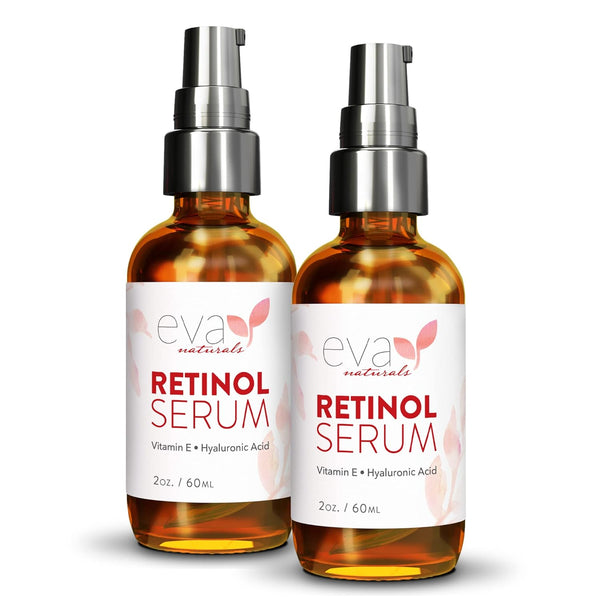 Retinol Serum by Eva Naturals, 2.5% Retinol Serum for Face with Hyaluronic Acid, Vitamin E & Organic Aloe - 2 Pack