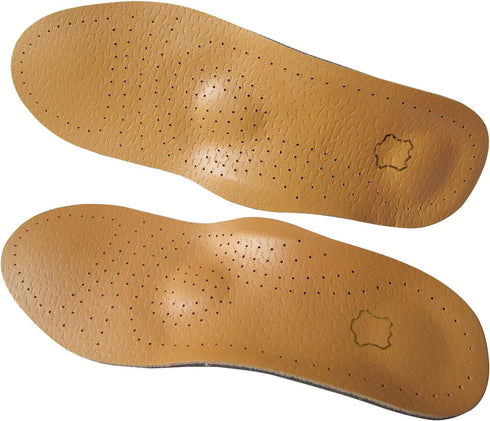 Thin Leather Insoles for Men, Arch Support for Pain Relief from Heel Spurs and Plantar Fasciitis, Brown, Women's