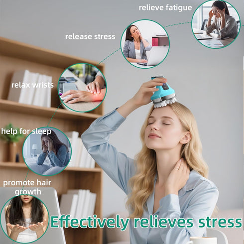 Relaxation,108 4 Electric Head Massager, Cordless Portable Body Massage for Deep Kneading Nodes Soft Silicone Massage