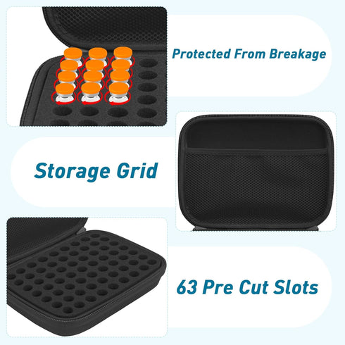 WIKSRY 3ML 63-Slot 3ml Peptide Case Peptide Organizer with Mesh Pocket, Fits Bottles, Peptide Storage Case for Fridge