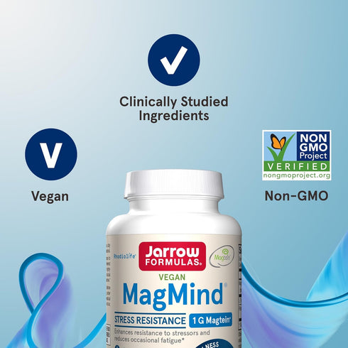 Jarrow Formulas MagMind Stress Resistance - 1g Magtein, L-Theanine, Rhodiolife, 60 Veggie Capsules, 30 Day Supply