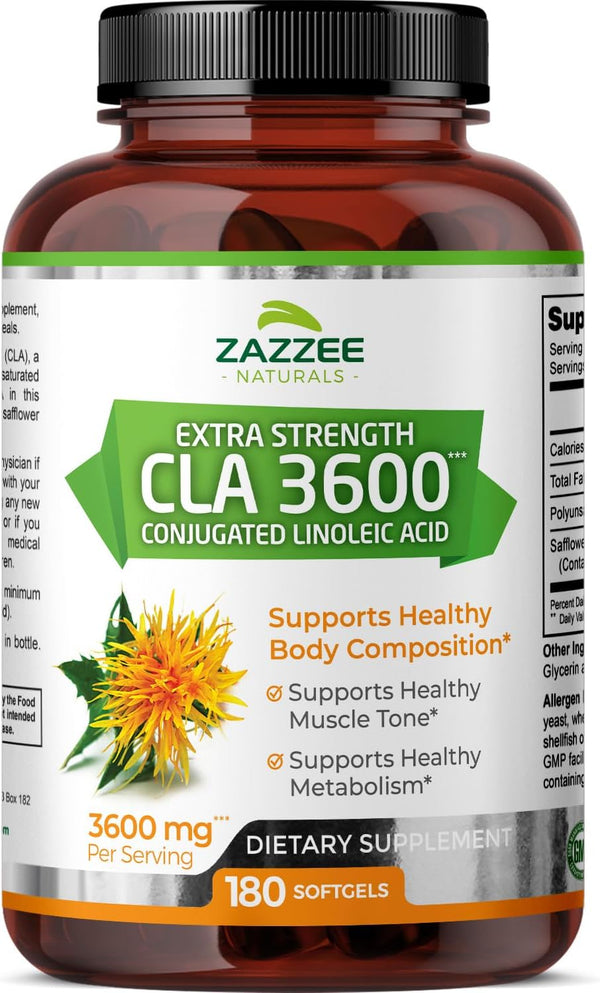 Zazzee High Potency CLA 3600, 180 Softgels, 3600 mg per Serving, Non-GMO, Made in The USA