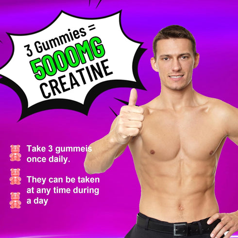 Creatine Monohydrate Gummies 5g for Women & Men, 60 Count | Sugar Free Vegan Supplement, Natural Strawberry Flavor