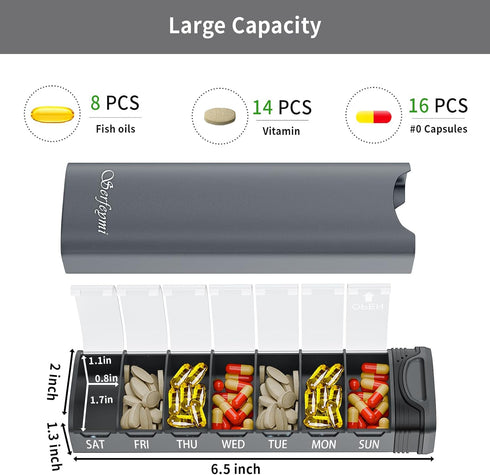 Provided),7 Metal Weekly Pill Organizer, Serfeymi Aluminum Daily Pill Box(Spare Gasket Day Pill Case Travel Medicine