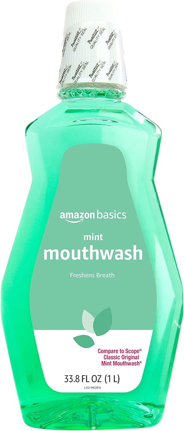 Amazon Basics Mint Mouthwash, Fresh Mint Flavor, 1 Liter, 33.8 Fl Oz (Pack of 1)