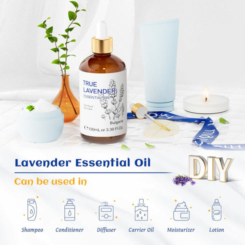 HIQILI Lavender Essential Oil 100ML Pure for Aromatherapy Diffuser, Hair, includes Premium Glass Dropper - 3.38 Fl Oz
