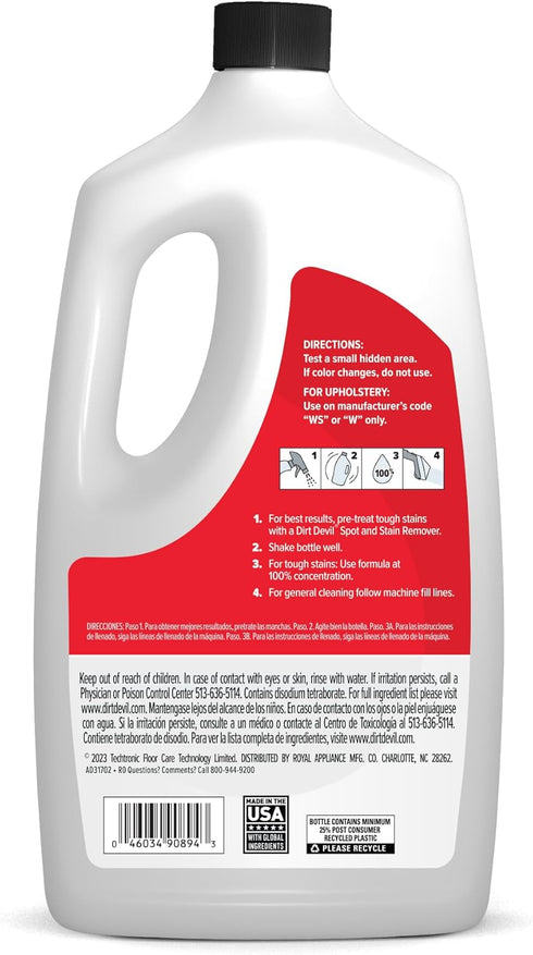 Dirt Devil 64 oz Pet Portable Spot Carpet Cleaner Solution, Pet Stain Remover, Fresh Blossom Scent, White