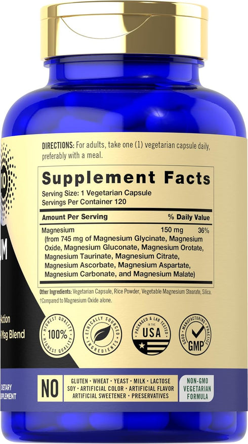Magnesium Complex Supplement 745mg | 120 Capsules | 10 in 1 Blend | Vegetarian, Non-GMO, Gluten Free | by Magfusion-10