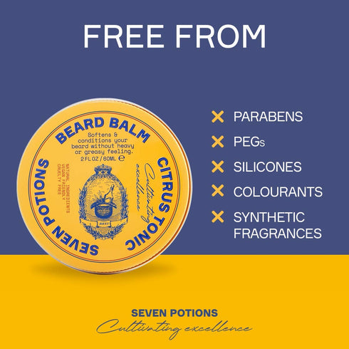 SEVEN POTIONS Beard Balm for Men, Conditioning Softener to Nourish Skin and Facial Hair, All-Natural, Vegan