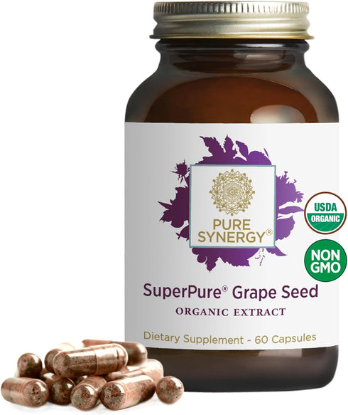 Pure Synergy SuperPure Grape Seed Extract Capsules for Heart Health, Skin, and Healthy Aging Support, 60 Count