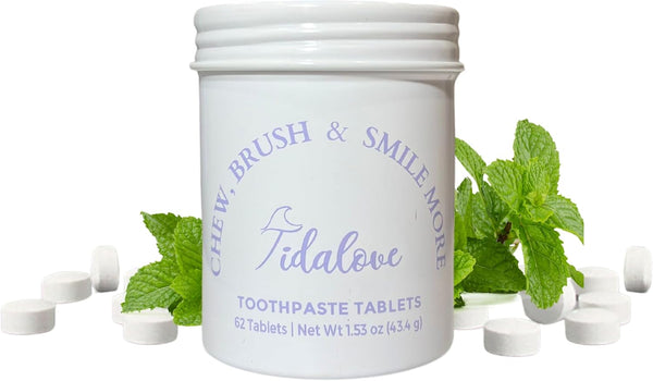 Smile More Toothpaste Tablets with Fluoride & nHAp, Vegan, Enamel Strengthening, Eco-Friendly Tin, 62 Tablets, Cool Mint