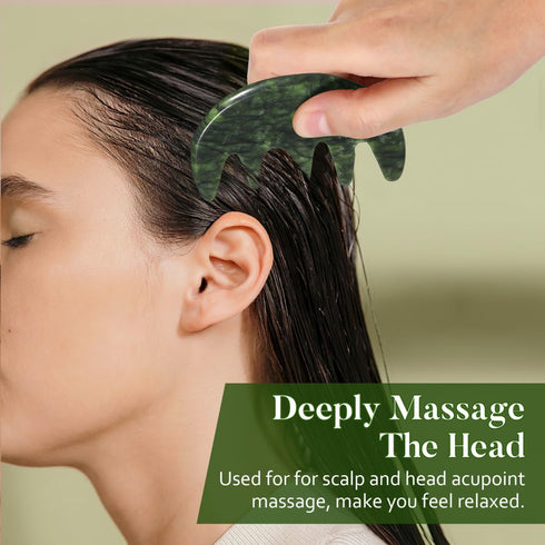 Healeved Green Jade Scalp Massage, Natural Gua Sha Comb for Head Relaxation, Wide Tooth Jade Comb for Blood