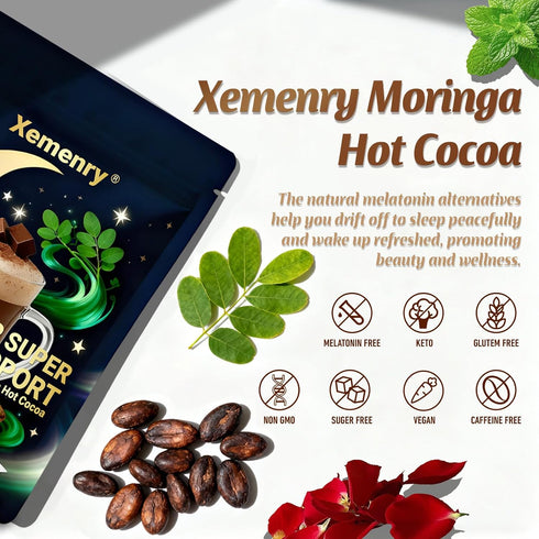 Immune 7.4 oz., 30 Moringa Hot Cocoa Sleep Aid, Pure Moringa Powder Mix with Cocoa Powder - Supports Energy, Support
