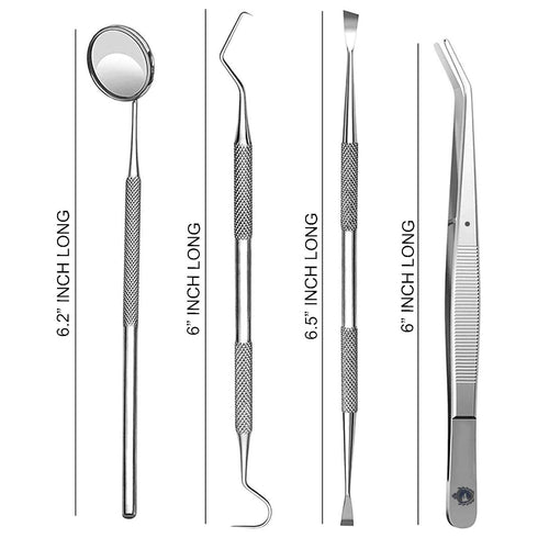 Dental Tools Set - 4 Pc Professional Stainless Steel Dental Pick, Tartar Remover, Oral Hygiene Care Kit