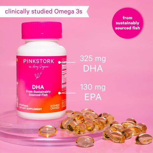 Pink Stork Omega-3 DHA - 540 mg Fish Oil Supplements with DHA and EPA, Prenatal and Postpartum Essentials, 60 Softgels