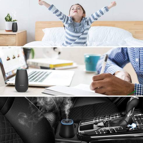 SOICARE Car Essential Oil Diffuser, Portable Mini Aromatherapy Humidifier with Built-in USB Cable, Elegant Black