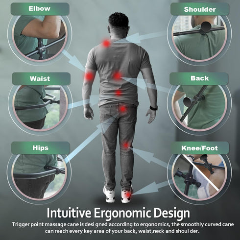 Strict Trigger Point Massage Cane Back and Neck Massager for Muscle Pain Relief and Self-Massage Therapy Handheld Back