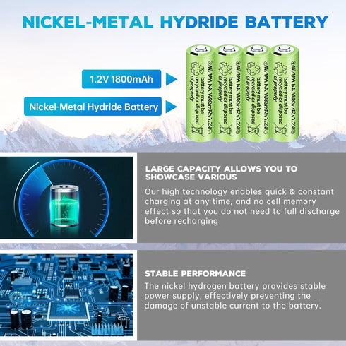 12PCS 1.2V 1800mAh Ni-MH AA Rechargeable Batteries for Wireless Microphones, Electric Toys, Remote Mice