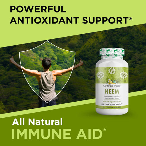Organic Veda Neem Capsules, 1000mg - Ayurvedic India Neem Leaf Powder Herbal Supplement - 120 Veggie Capsules for Skin,