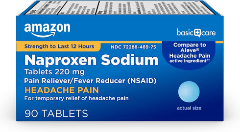 Amazon Basic Care Headache Pain Relief Naproxen Sodium Tablets 220 mg, 90 Count - Relieves Arthritis and Aches
